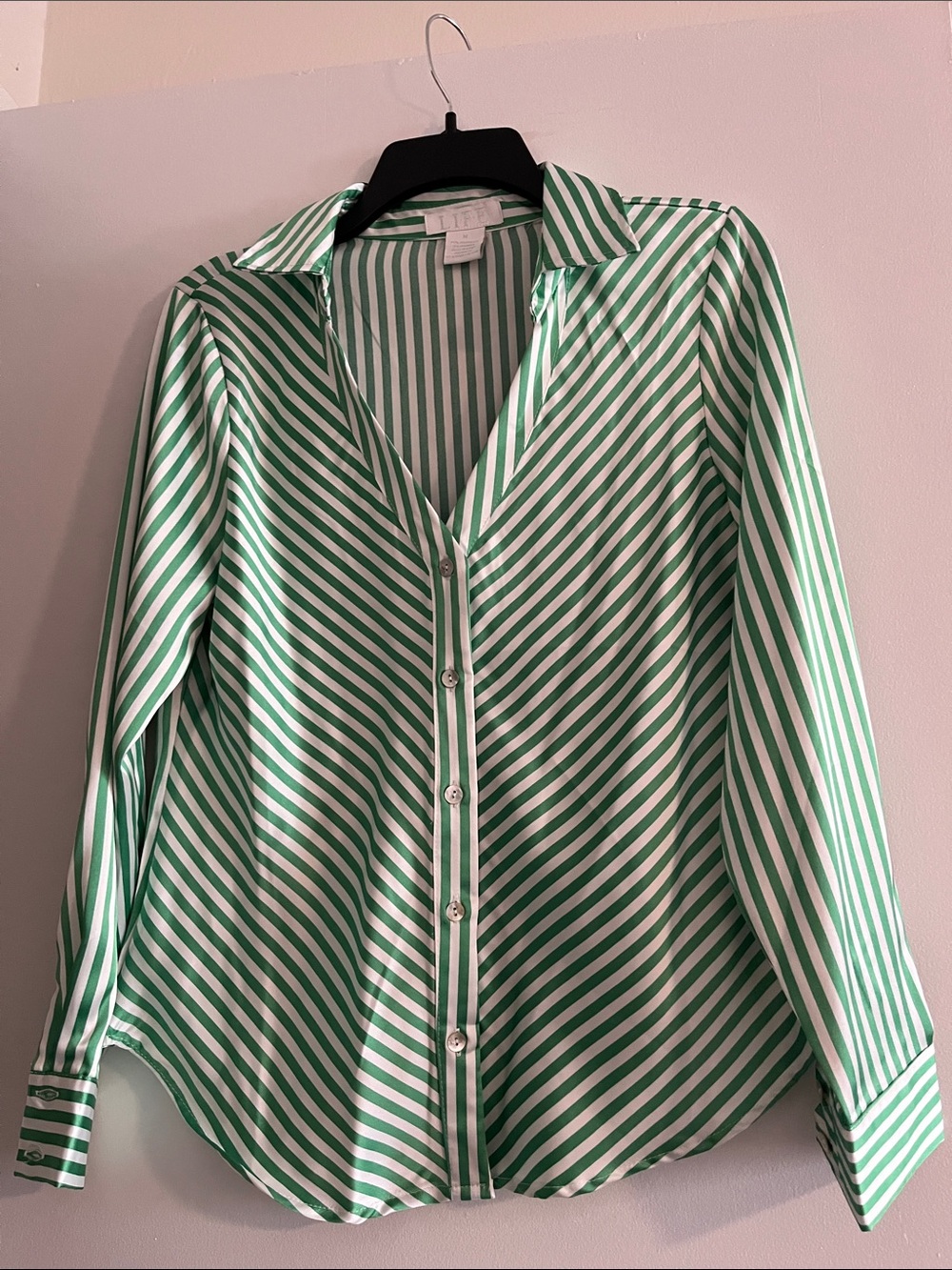 Green & White Striped Button-Down Shirt